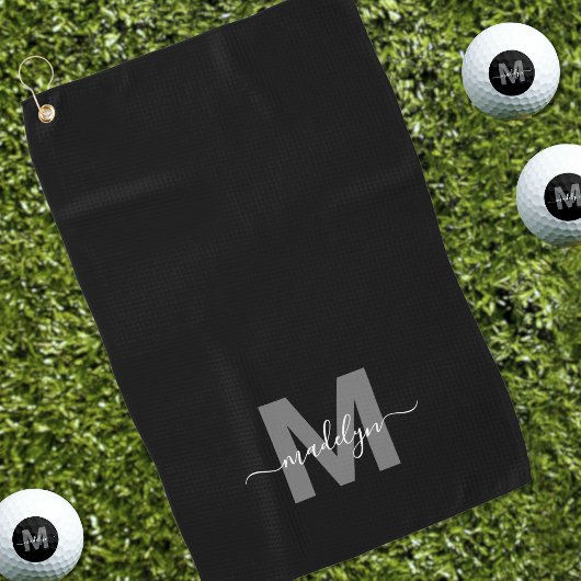 Zwart Wit Initiaal naam Monogram Golfhanddoek