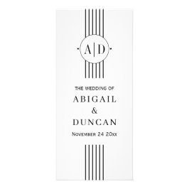Zwart, wit initialen en strepen bruiloft programma