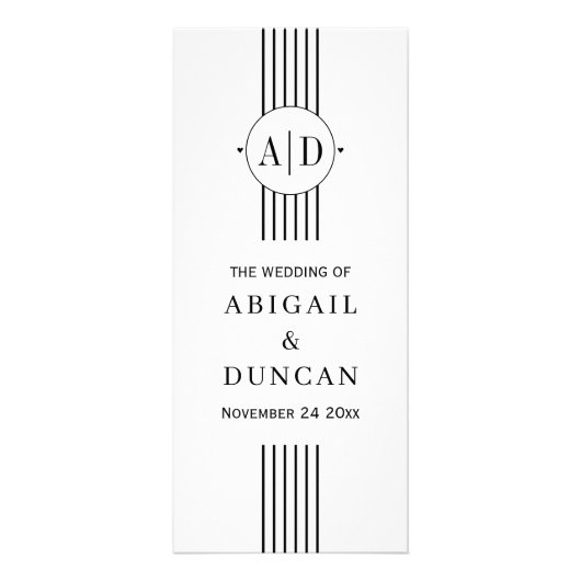 Zwart, wit initialen en strepen bruiloft programma (Voorkant)