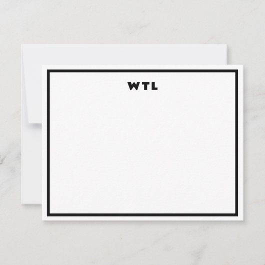 Zwart Wit Initialen Monogram Modern Note Kaart (Voorkant)
