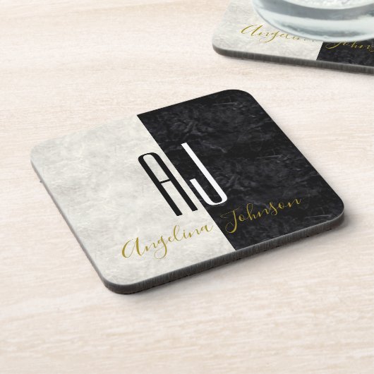 Zwart-wit Initialen Monogrammed Bier Onderzetter (Linkerzijde)