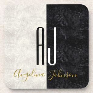 Zwart-wit Initialen Monogrammed Bier Onderzetter