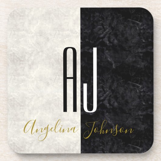 Zwart-wit Initialen Monogrammed Bier Onderzetter (Voorkant)