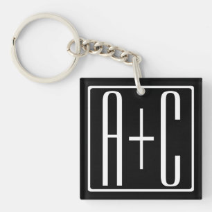 Zwart & Wit Initialen van koppels Sleutelhanger