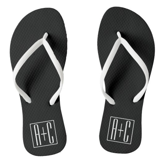Zwart & Wit | Initialen van koppels Teenslippers (Voetbed)