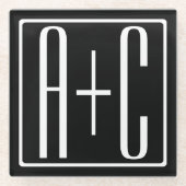 Zwart-wit | Initialen voor paren Glazen Onderzetter (Voorkant)