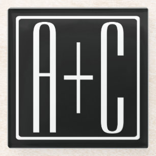 Zwart-wit   Initialen voor paren Glazen Onderzetter