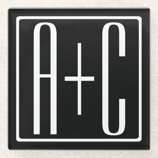 Zwart-wit | Initialen voor paren Glazen Onderzetter (Voorkant)