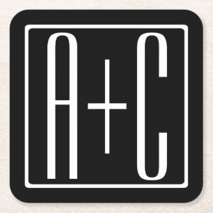 Zwart-wit   Initialen voor paren Kartonnen Onderzetters