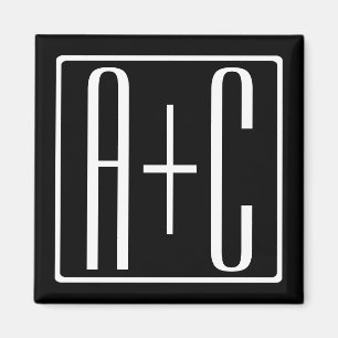 Zwart-wit   Initialen voor paren Magneet