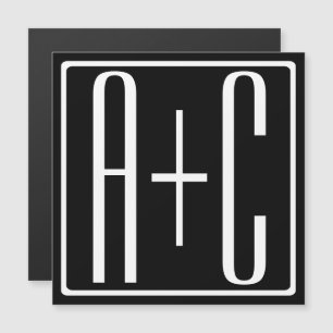 Zwart-wit   Initialen voor paren Magnetische Uitnodiging