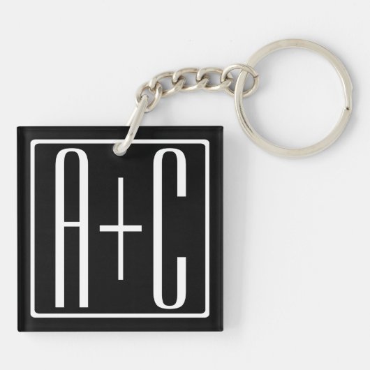 Zwart-wit | Initialen voor paren Sleutelhanger (Achterkant)