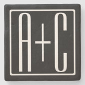 Zwart-wit | Initialen voor paren Stenen Onderzetter (Voorkant)