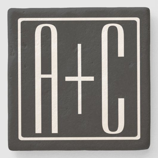 Zwart-wit | Initialen voor paren Stenen Onderzetter (Voorkant)