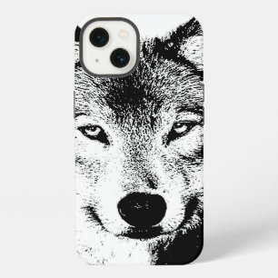 Zwart-wit inkt kunstwerk wolf iPhone 13 hoesje
