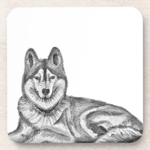 Zwart & Wit Inkt & Waterverf Siberische Husky Bier Onderzetter