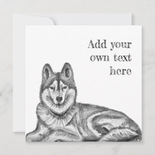 Zwart & Wit Inkt & Waterverf Siberische Husky Kaart