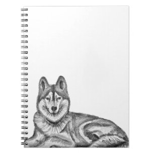 Zwart & Wit Inkt & Waterverf Siberische Husky Notitieboek