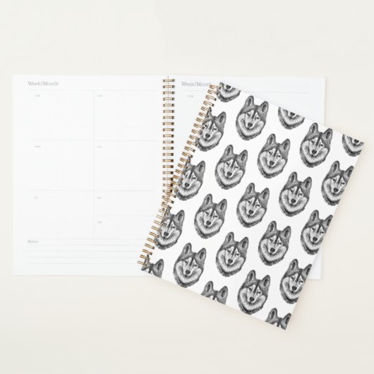 Zwart & Wit Inkt & Waterverf Siberische Husky Planner (Display)