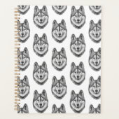 Zwart & Wit Inkt & Waterverf Siberische Husky Planner (Voorkant)