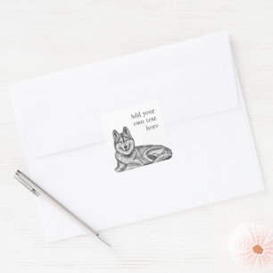 Zwart & Wit Inkt & Waterverf Siberische Husky Vierkante Sticker