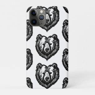Zwart-wit inkttekening van een berengezicht Case-Mate iPhone case