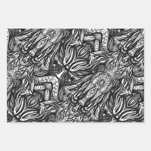 Zwart-wit inkttekeningen inpakpapier vel (Voorkant 3)