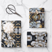 Zwart-wit inpakpapier Flat Sheet Set van 3