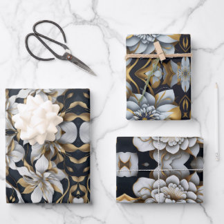 Zwart-wit inpakpapier Flat Sheet Set van 3