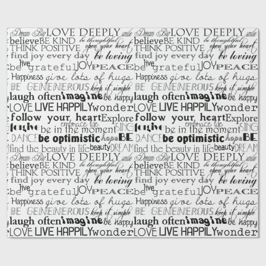 Zwart Wit Inspirerend Woorden Cadeaupapier (Vlak)