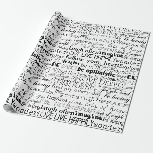 Zwart Wit Inspirerend Woorden Cadeaupapier (Uitgerold)