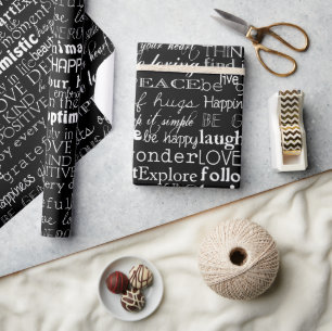 Zwart Wit Inspirerend Woorden Kerst Cadeaupapier