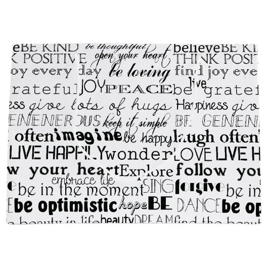 Zwart Wit Inspirerend Woorden Kerst Groot Cadeauzakje (Voorkant)