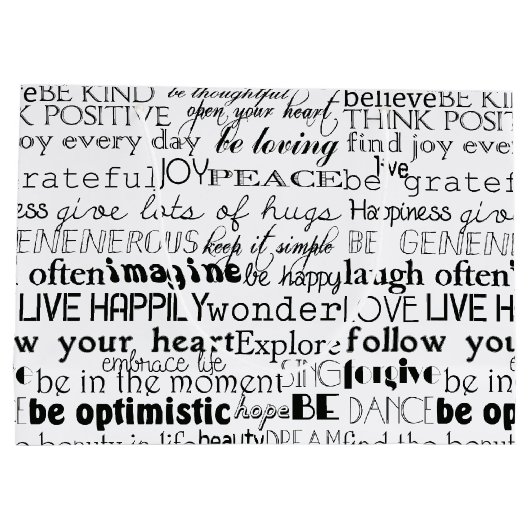 Zwart Wit Inspirerend Woorden Kerst Groot Cadeauzakje (Achterkant)