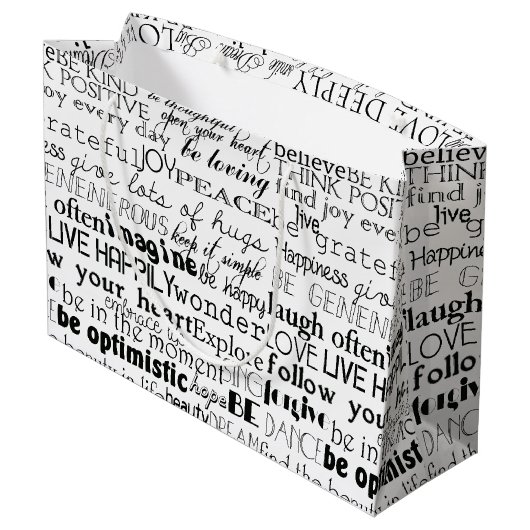 Zwart Wit Inspirerend Woorden Kerst Groot Cadeauzakje (Achterkant Gekanteld)