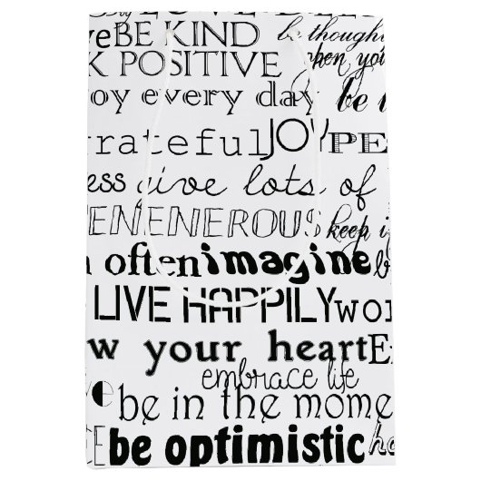 Zwart Wit Inspirerend Woorden Kerst Medium Cadeauzakje (Voorkant)