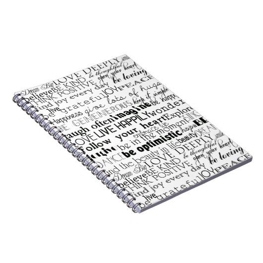 Zwart Wit Inspirerend Woorden Kerst Notitieboek (Rechterzijde)