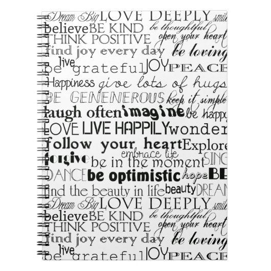 Zwart Wit Inspirerend Woorden Kerst Notitieboek (Voorkant)