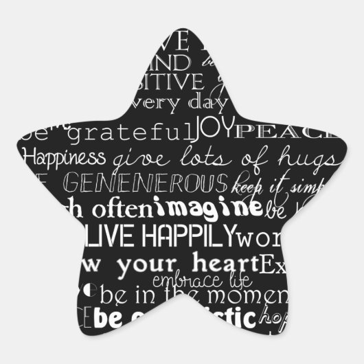 Zwart Wit Inspirerend Woorden Kerst Ster Sticker (Voorkant)