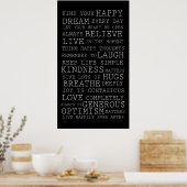 Zwart Wit Inspirerend Woorden Poster (Keuken)