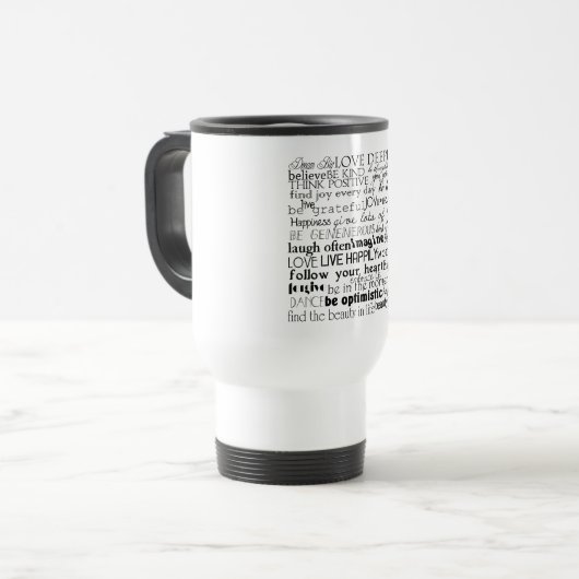 Zwart Wit Inspirerend Woorden Reisbeker (Voorkant links)