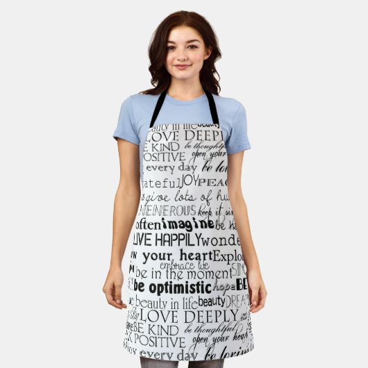 Zwart Wit Inspirerend Woorden Schort (Gedragen)