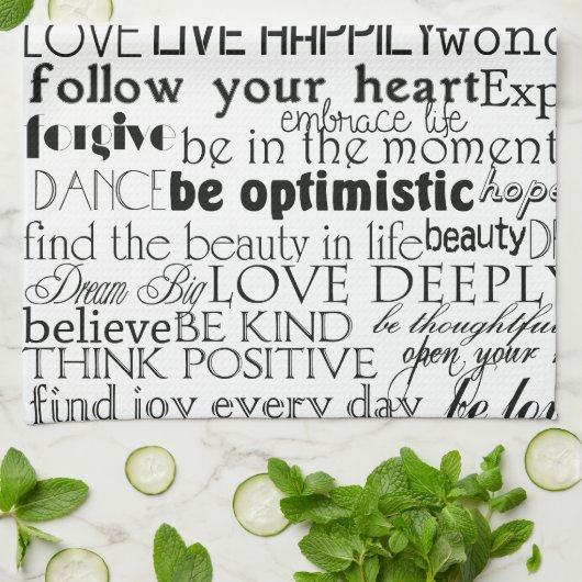 Zwart Wit Inspirerend Woorden Theedoek (Gevouwen)