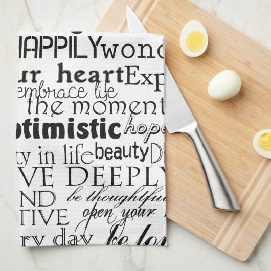 Zwart Wit Inspirerend Woorden Theedoek (Quarter Fold)