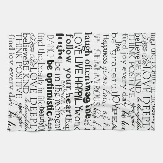 Zwart Wit Inspirerend Woorden Theedoek (Horizontaal)