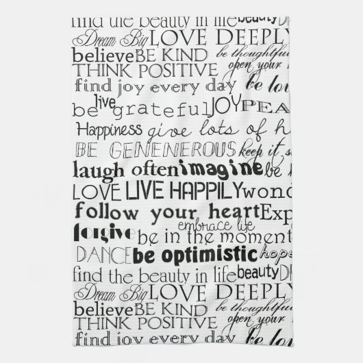 Zwart Wit Inspirerend Woorden Theedoek (Verticaal)