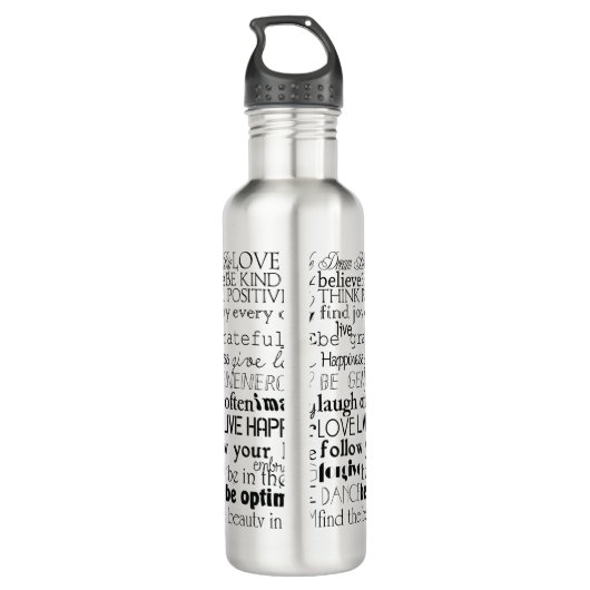 Zwart Wit Inspirerend Woorden Waterfles (Achterkant)