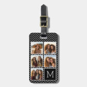 Zwart wit instagram 5 Photo Collage Monogram Bagagelabel (Voorkant verticaal)