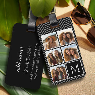 Zwart wit instagram 5 Photo Collage Monogram Bagagelabel