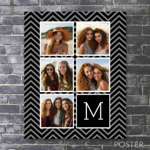 Zwart wit instagram 5 Photo Collage Monogram Poster
